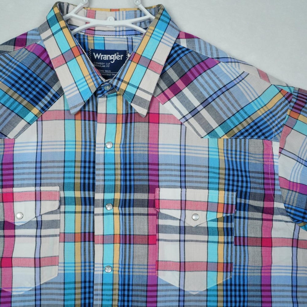 Vintage Wrangler Cowboy Cut Western Shirt Mens XL Plaid Pearl Snap USA MADE